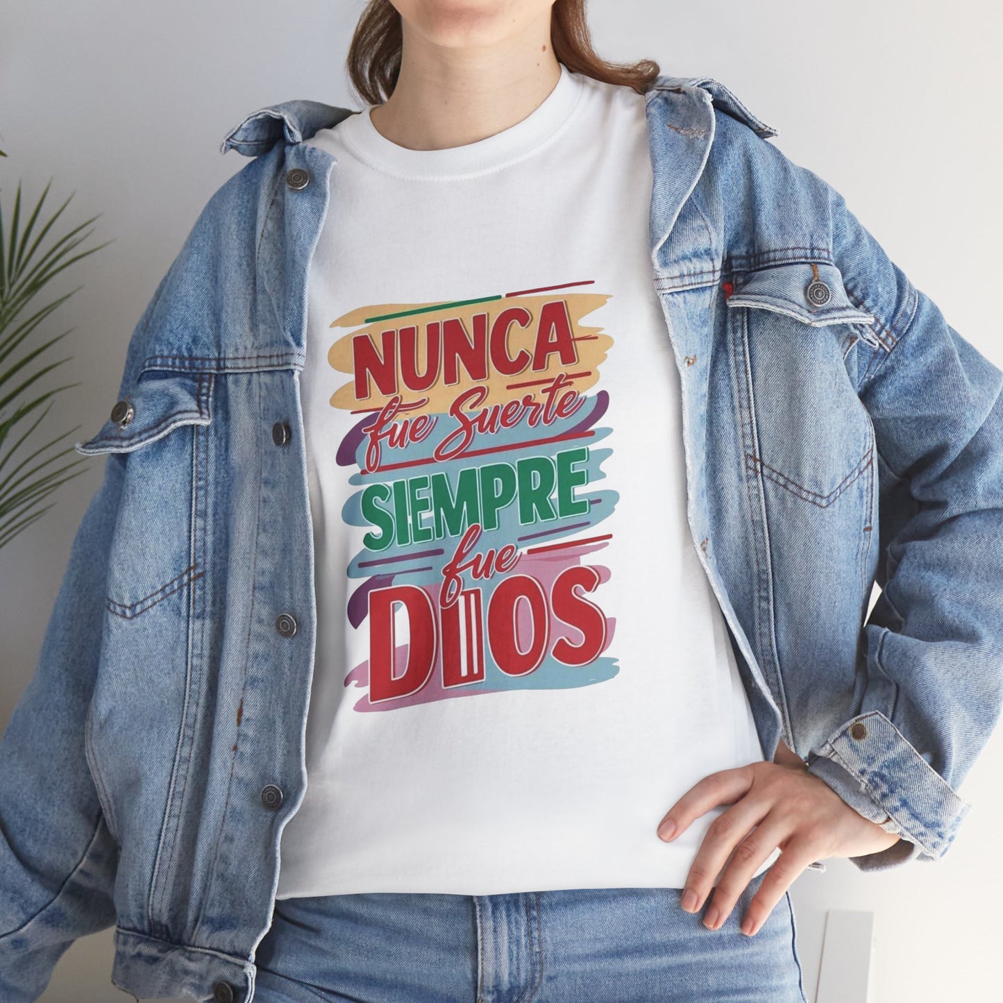 Colorful Inspirational Unisex Heavy Cotton Tee - "Nunca Fue Suerte, Siempre Fue Dios"
