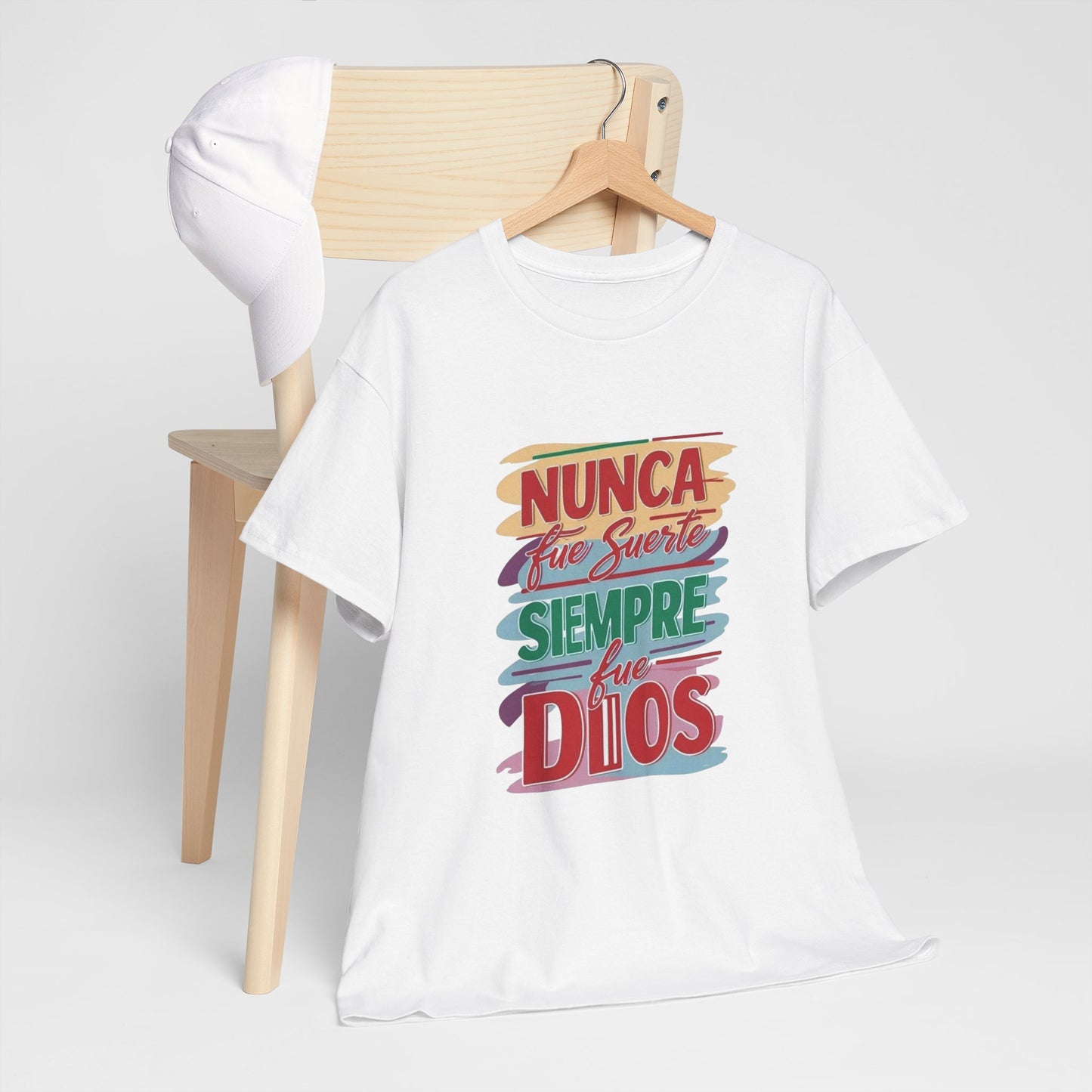 Colorful Inspirational Unisex Heavy Cotton Tee - "Nunca Fue Suerte, Siempre Fue Dios"