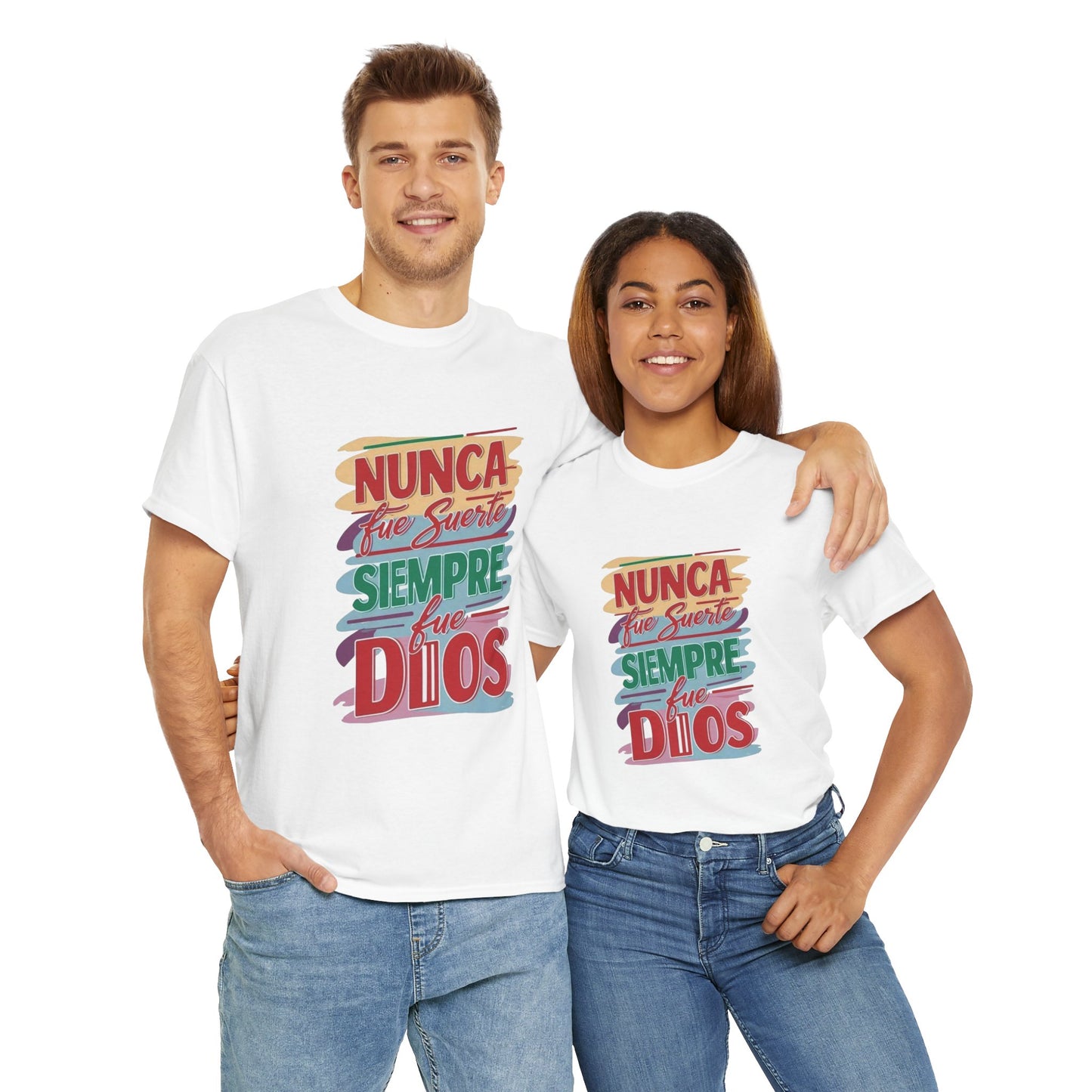 Colorful Inspirational Unisex Heavy Cotton Tee - "Nunca Fue Suerte, Siempre Fue Dios"