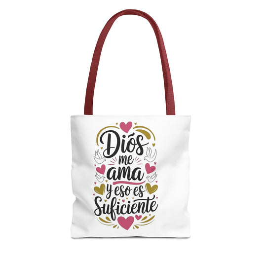 Colorful Heart Tote Bag - "Dios me ama y eso es suficiente"