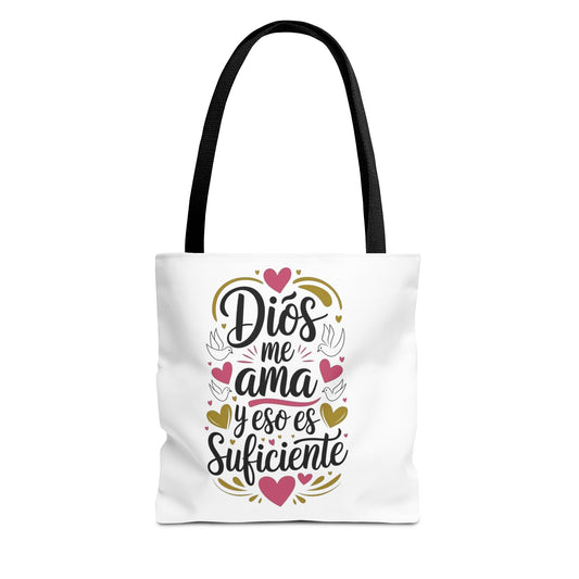 Colorful Heart Tote Bag - "Dios me ama y eso es suficiente"